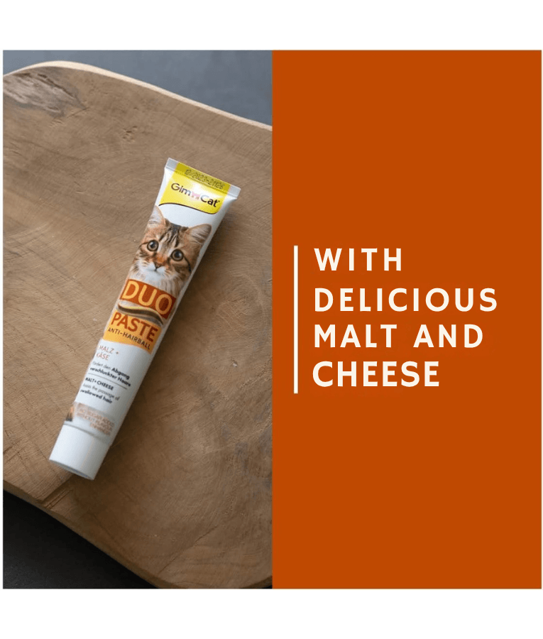 GimCat - Duo Paste Anti-Hairball Malt & Cheese, Hairball Control, Digestive Support, All Life Stages - 50g