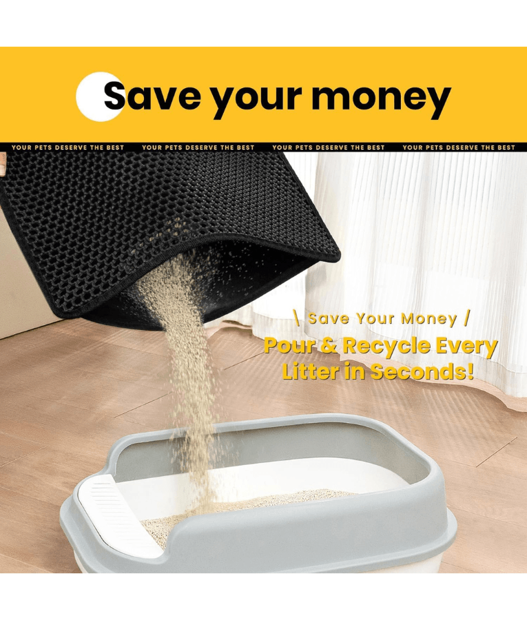 Double Layer Honeycomb Cat Litter Mat, Anti-Slip, Litter Trapping Design - Easy Clean Scatter Control Black 75x55 cm