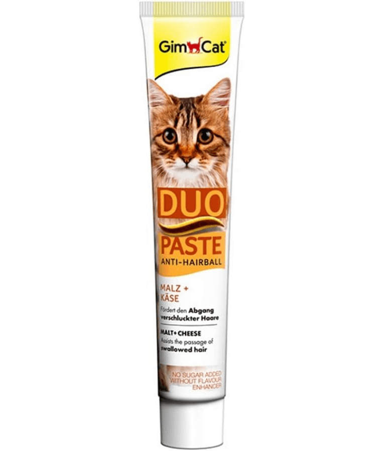 GimCat - Duo Paste Anti-Hairball Malt & Cheese, Hairball Control, Digestive Support, All Life Stages - 50g