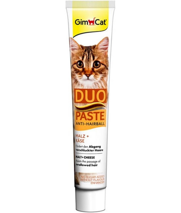 GimCat - Duo Paste Anti-Hairball Malt & Cheese, Hairball Control, Digestive Support, All Life Stages - 50g
