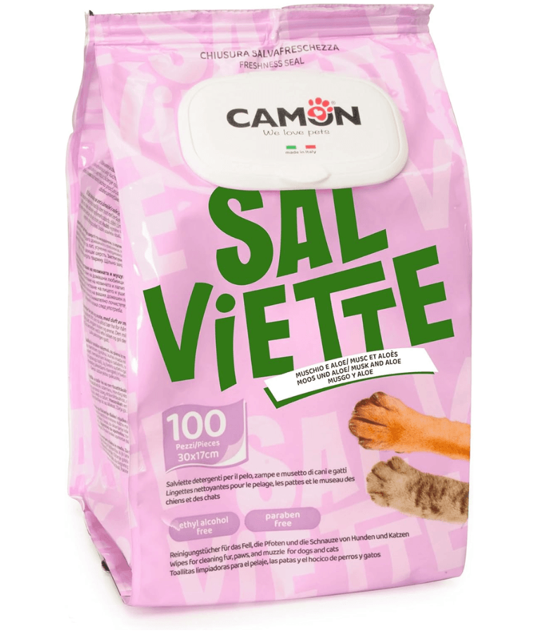 Camon - Salviette Cleansing Pet Wipes Aloe Vera Cleansing, White Musk Fragrance – Alcohol & Paraben Free -100 Sheets