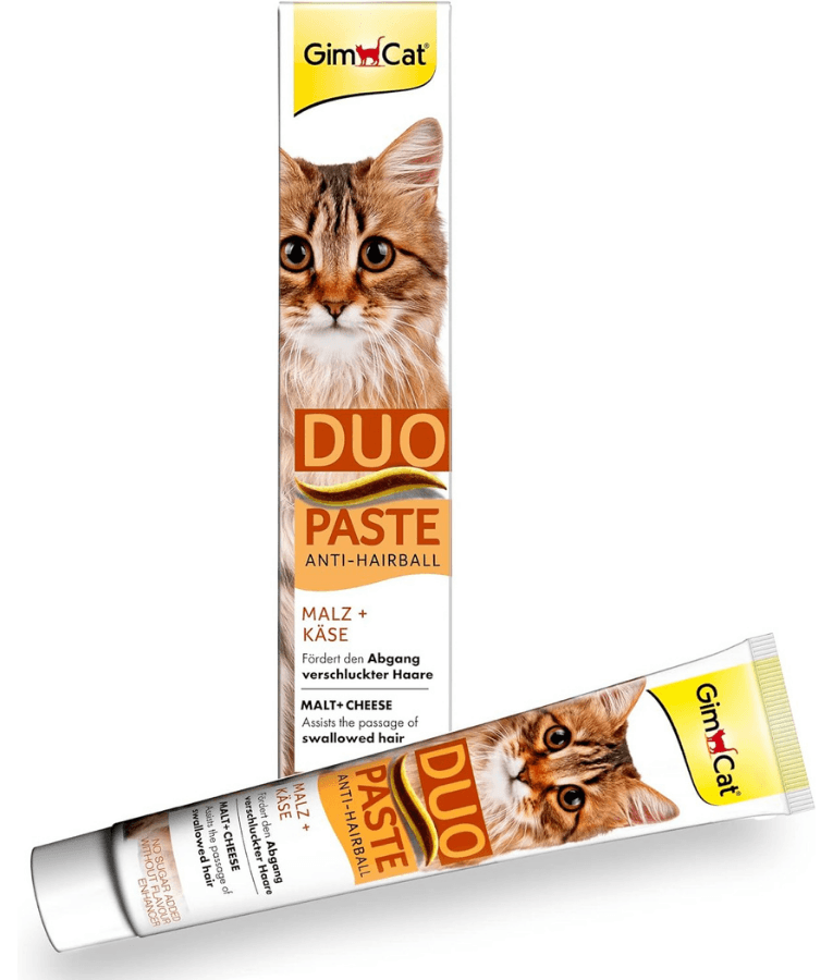 GimCat - Duo Paste Anti-Hairball Malt & Cheese, Hairball Control, Digestive Support, All Life Stages - 50g