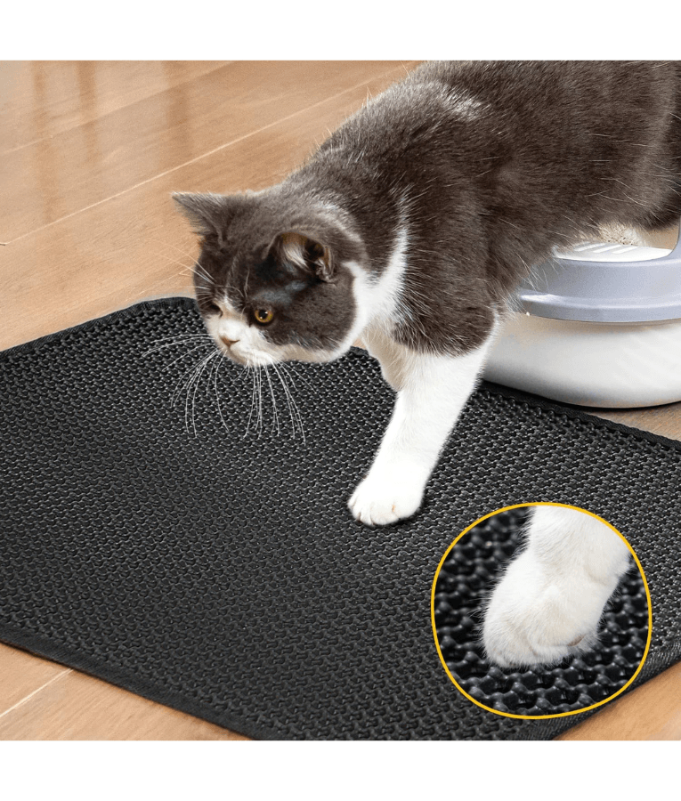 Double Layer Honeycomb Cat Litter Mat, Anti-Slip, Litter Trapping Design - Easy Clean Scatter Control Black 75x55 cm