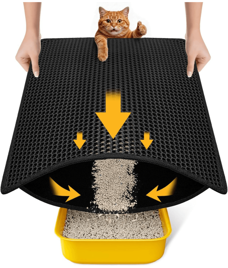 Double Layer Honeycomb Cat Litter Mat, Anti-Slip, Litter Trapping Design - Easy Clean Scatter Control Black 75x55 cm