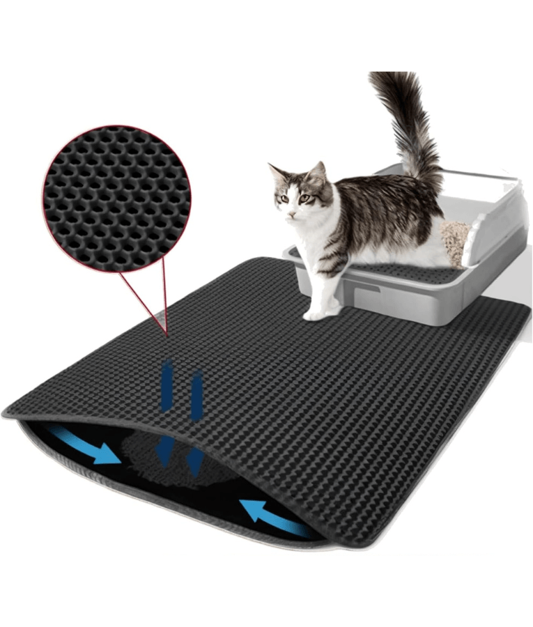 Double Layer Honeycomb Cat Litter Mat, Anti-Slip, Litter Trapping Design - Easy Clean Scatter Control Black 75x55 cm