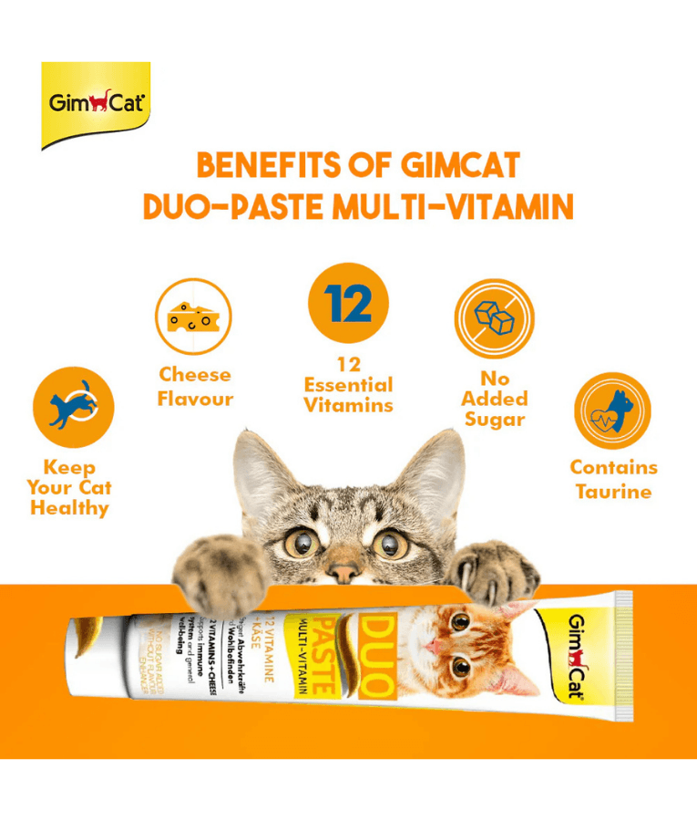 GimCat - Duo Paste Multi-Vitamin & Cheese, 12 Vitamins, Immune Support, All Life Stages - 50g