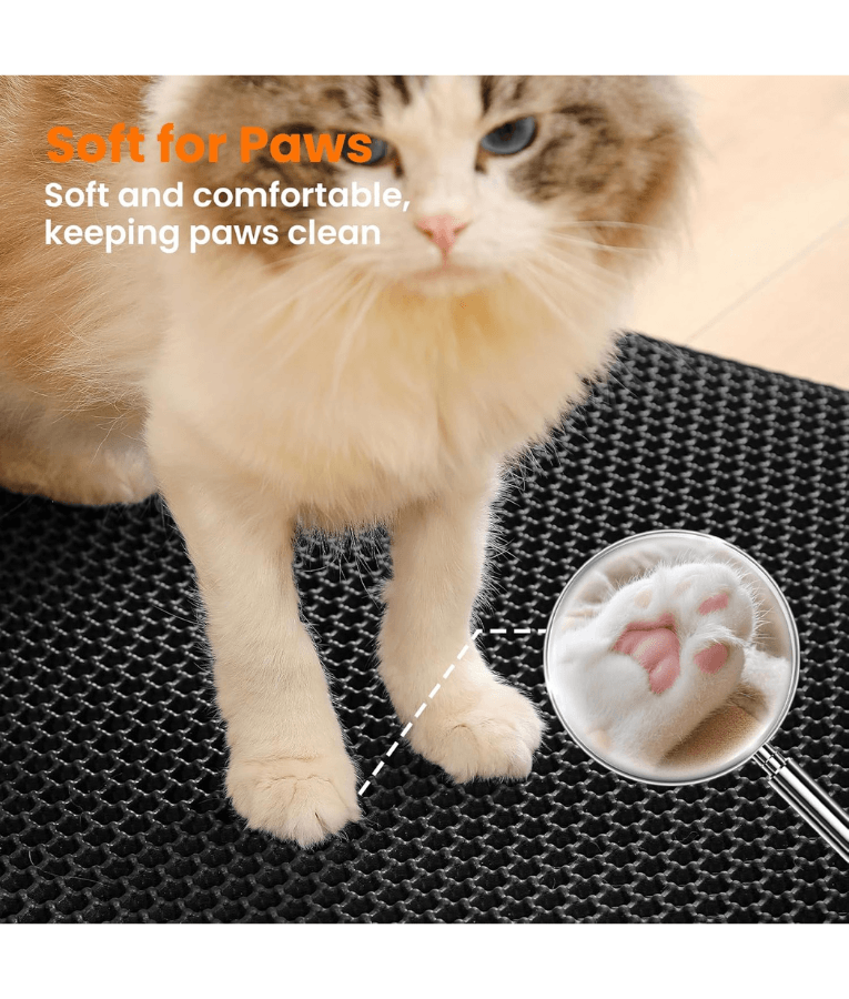Double Layer Honeycomb Cat Litter Mat, Anti-Slip, Litter Trapping Design - Easy Clean Scatter Control Black 75x55 cm