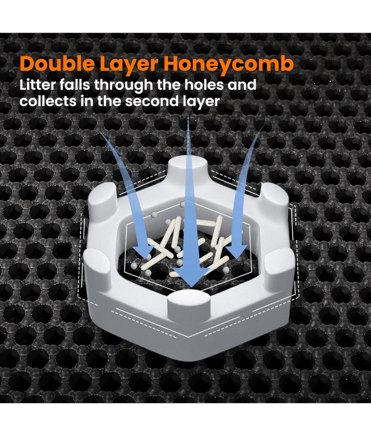 Double Layer Honeycomb Cat Litter Mat, Anti-Slip, Litter Trapping Design - Easy Clean Scatter Control Black 75x55 cm