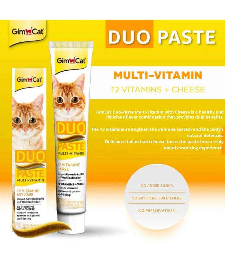GimCat - Duo Paste Multi-Vitamin & Cheese, 12 Vitamins, Immune Support, All Life Stages - 50g