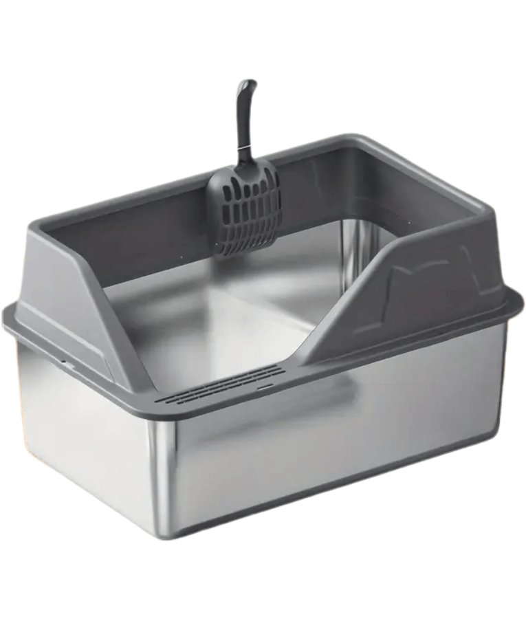 Stainless Steel Cat Litter Box, High Sides, Odor Control, Anti-Leak Design - Easy Clean XL Litter Tray Silver 60x40x33 cm