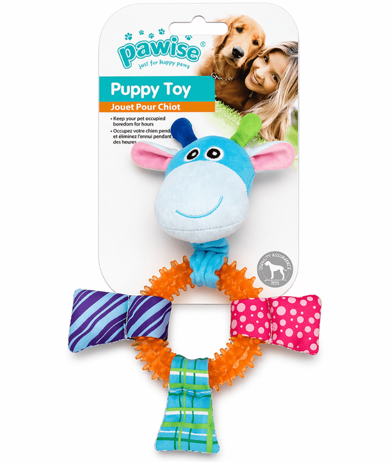 Pawise - Puppy Giraffe Ring Toy, Plush & Textured Teething Chew Toy for Puppies