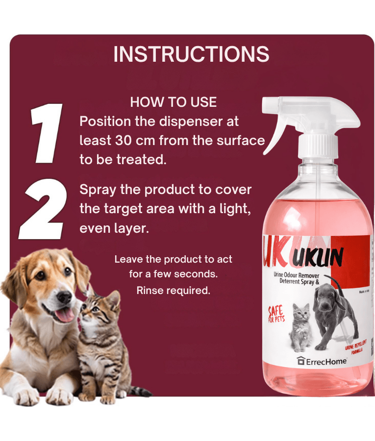 Errecom - UKLIN Urine Odour Remover Detergent Spray, Pet Safe Formula, Disinfectant-Based Odor Neutralizer - 500 ml