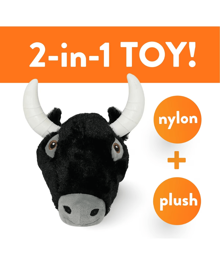 Spunky Pup - Knuckleheads Bull 2-in-1 Plush & Nylon Chew Toy, Dental Play