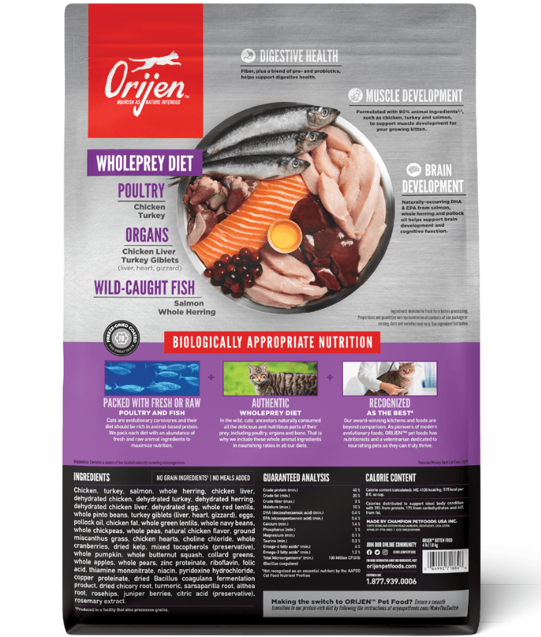 Orijen - Kitten Formula, Chicken, Turkey & Salmon, High-Protein, Grain-Free, WholePrey, Kitten Dry Cat Food - 340g - 1.8kg