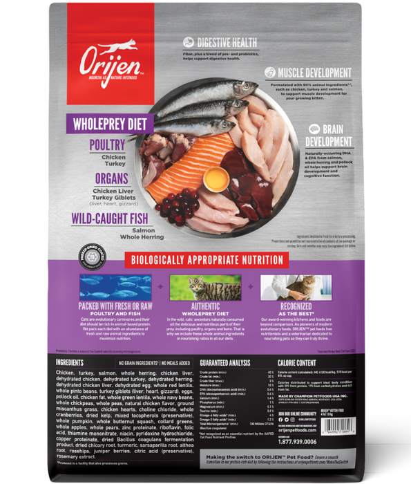 Orijen - Kitten Formula, Chicken, Turkey & Salmon, High-Protein, Grain-Free, WholePrey, Kitten Dry Cat Food - 340g - 1.8kg