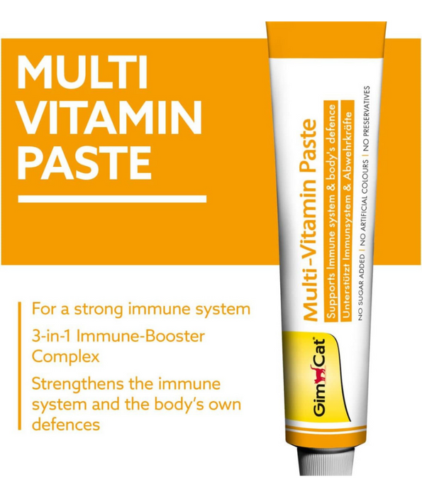 GimCat - Multi-Vitamin Paste, 13 Vitamins, Immune Support, Skin & Coat Health, All Life Stages 20g - 50g