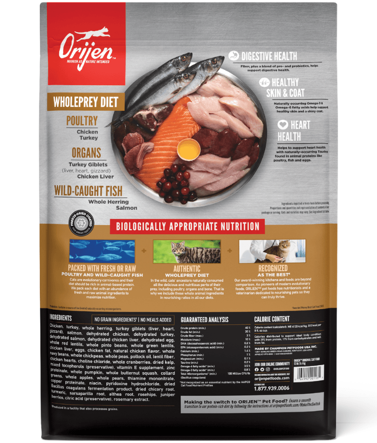 Orijen - Original Cat, Chicken, Turkey & Fish, High-Protein, Grain-Free, WholePrey, Adult & Senior Dry Cat Food - 340g - 1.8kg - 5.4kg