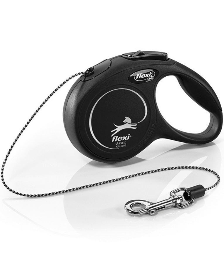Flexi - Classic Cord Retractable Leash - XSmall 3m & Medium 8m Cord up to 20kg - Black