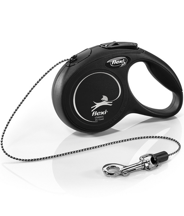 Flexi - Classic Retractable Cord Black Leash, Ergonomic Brake System Xs - M