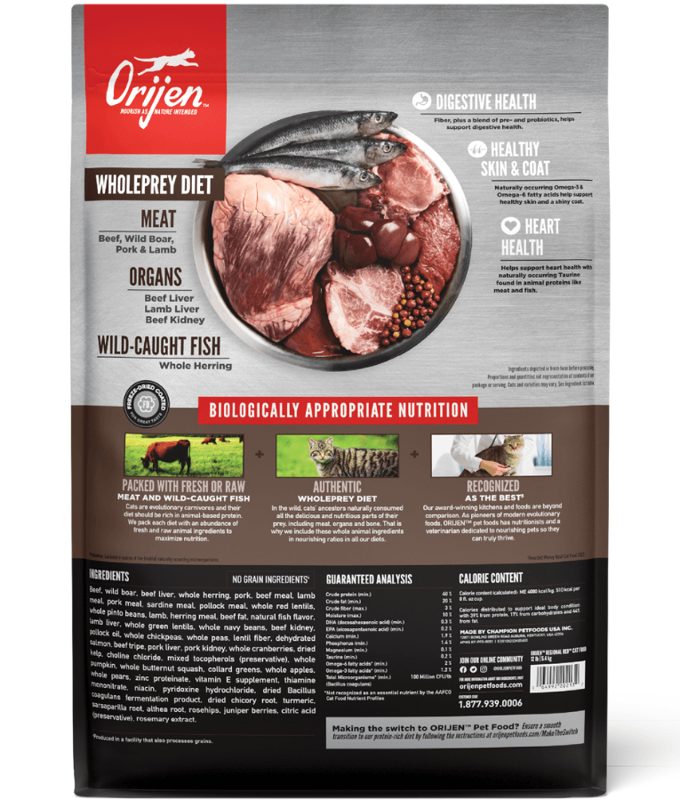 Orijen - Regional Red, Beef, Wild Boar & Lamb, High-Protein, Grain-Free, WholePrey, Adult & Senior Dry Cat Food - 340g - 1.8kg - 5.4kg