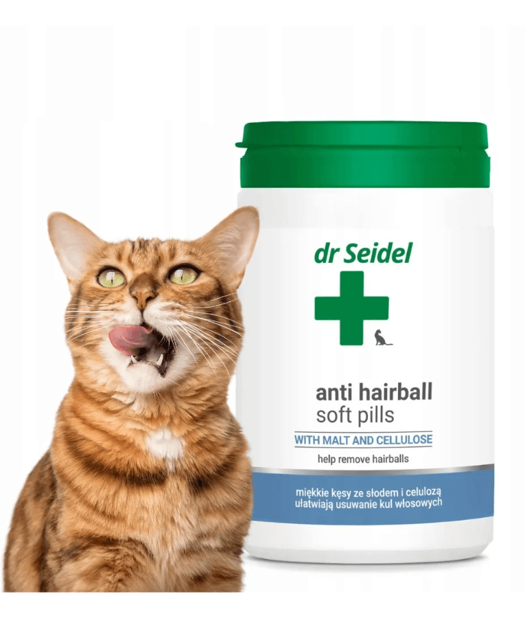 Dr. Seidel - Anti Hairball Soft Pills, Malt & Cellulose Daily Digestive Support Treats, With Fish Flavor, For Cats - 225 g