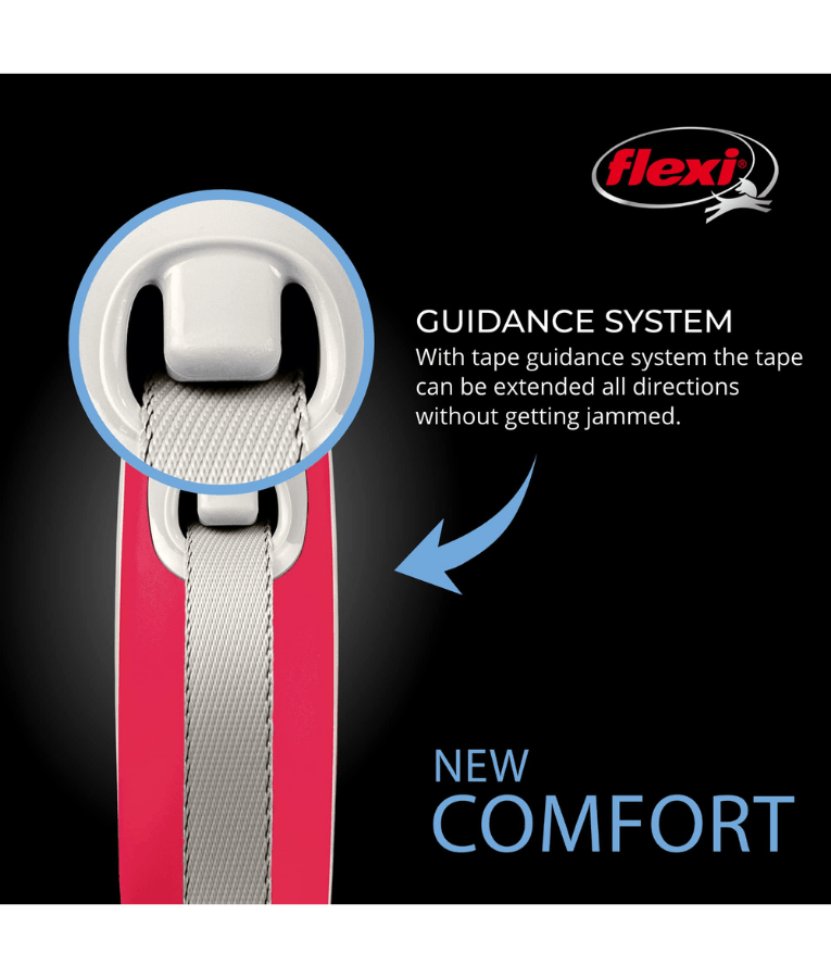 Flexi - New Comfort Tape Retractable Leash - 5m Tape - Medium Dogs up to 25kg - Red