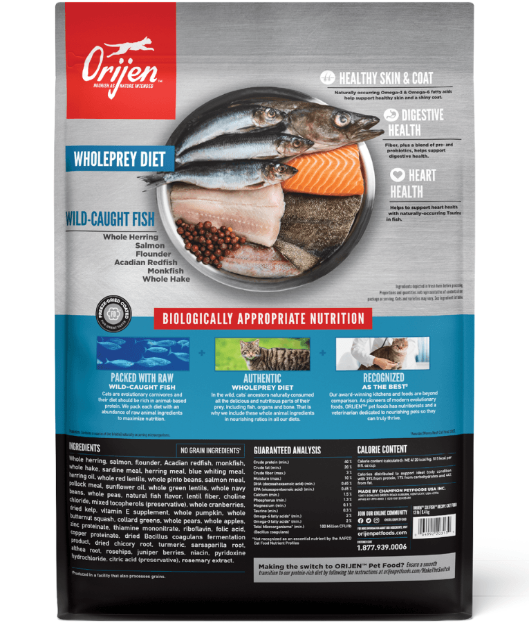 Orijen - Six Fish Recipe, Wild-Caught Fish, High-Protein, Grain-Free, Adult & Senior Dry Cat Food - 1.8kg