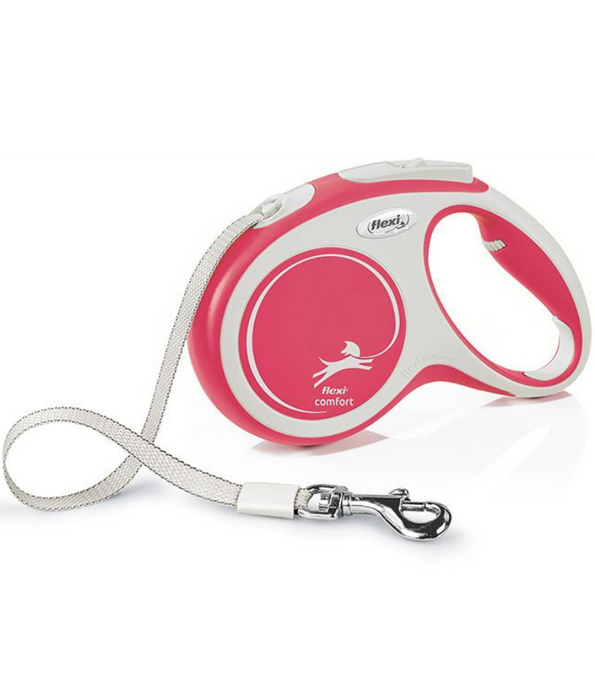 Flexi - New Comfort Tape Retractable Leash, 5 m Tape, Soft Grip Handle, Ergonomic Brake System, Medium Dogs up to 25 kg - Pink