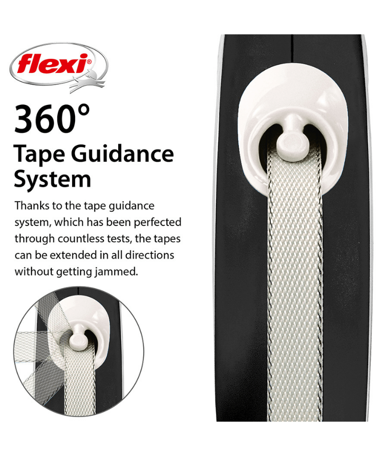 Flexi - New Comfort Tape Retractable Leash - 5m Tape - Small & Medium Dogs up to 25kg - White/Black