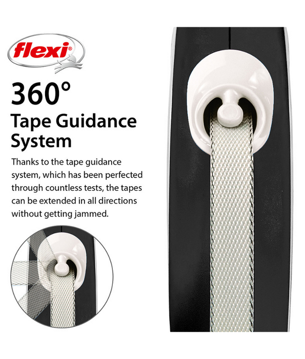 Flexi - New Comfort Tape Retractable Leash, 5m Tape, Soft Grip, Adjustable Handle, Small & Medium Dogs - Black
