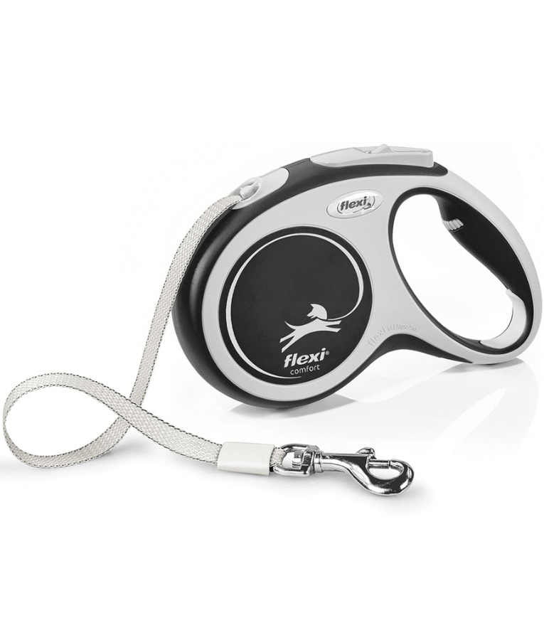 Flexi - New Comfort Tape Retractable Leash - 5m Tape - Small & Medium Dogs up to 25kg - White/Black