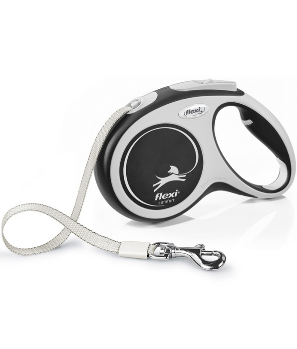 Flexi - New Comfort Tape Retractable Leash, 5m Tape, Soft Grip, Adjustable Handle, Small & Medium Dogs - Black
