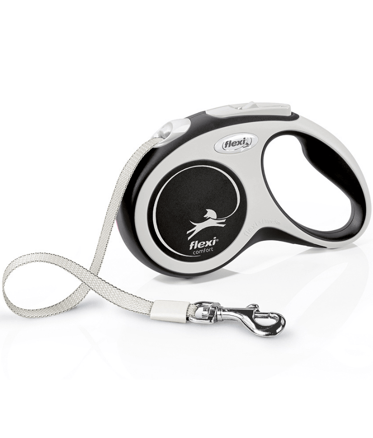 Flexi - New Comfort Tape Retractable Leash - 5m Tape - Small & Medium Dogs up to 25kg - White/Black