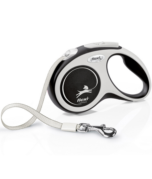 Flexi - New Comfort Tape Retractable Leash, 5m Tape, Soft Grip, Adjustable Handle, Small & Medium Dogs - Black