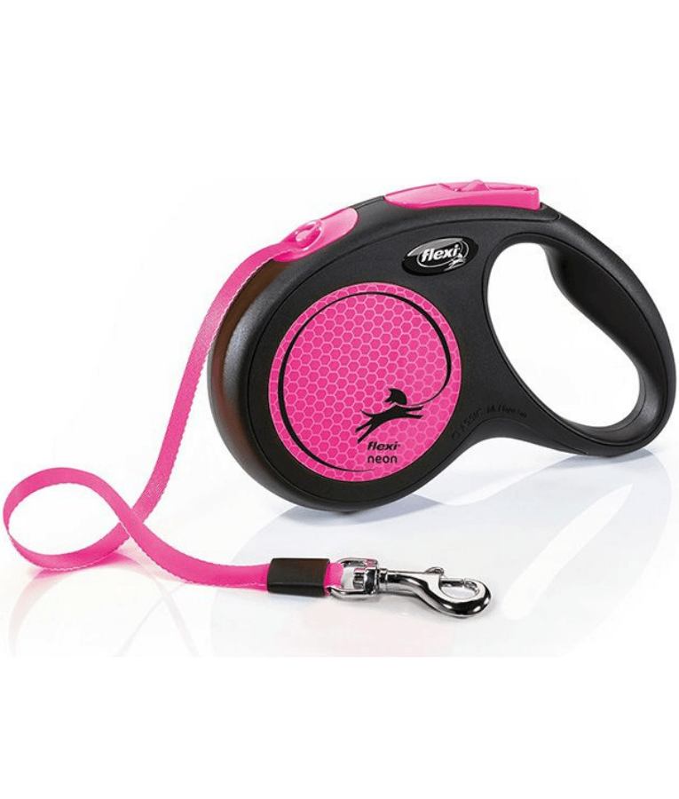 Flexi - New Reflective Neon Tape Retractable Leash - 5m Tape - Medium Dogs up to 25kg - Pink