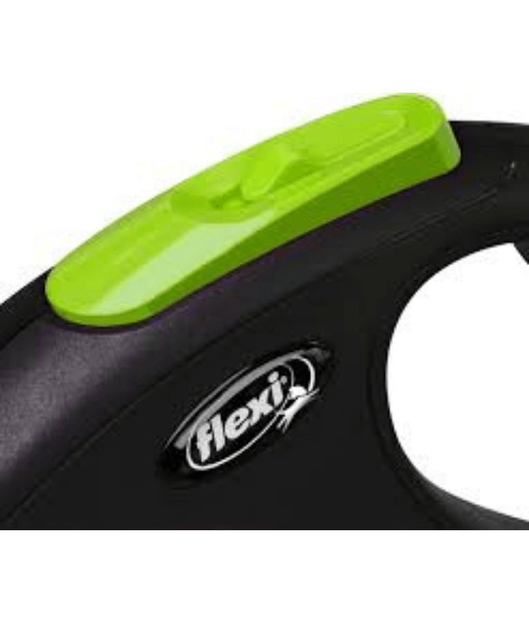 Flexi - New Reflective Neon Tape Retractable Leash - 5m Tape - Small Dogs up to 15kg - Green