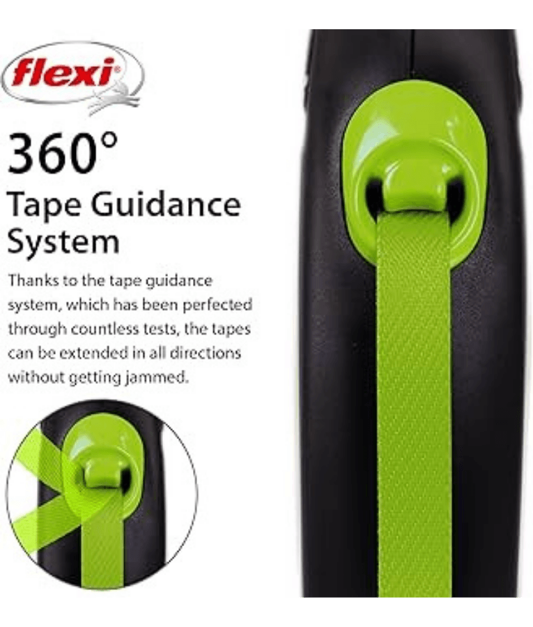 Flexi - New Reflective Neon Tape Retractable Leash - 5m Tape - Small Dogs up to 15kg - Green