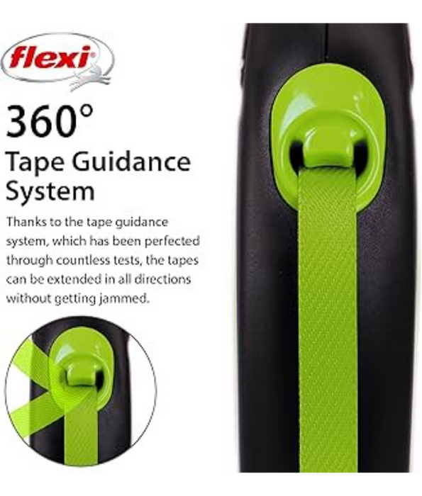 Flexi - New Neon Tape Retractable Leash, 5 m Tape, Reflective Neon Design, Small Dog - Green
