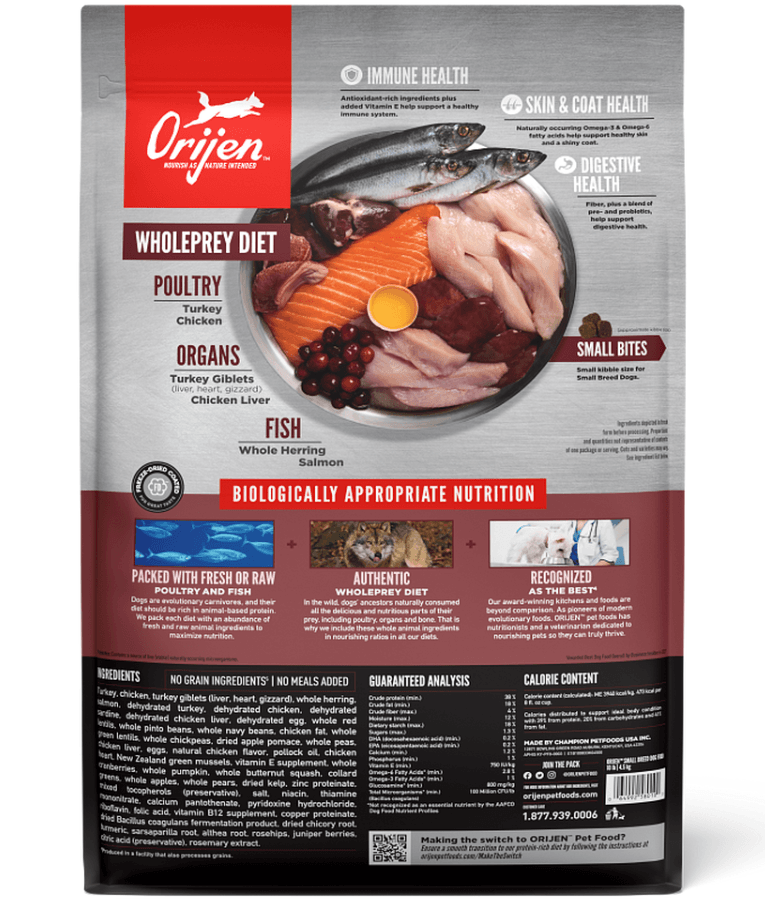 Orijen - Small Breed, Turkey, Chicken & Fish, High-Protein, Grain-Free, All Life Stages, Small Breed Dry Dog Food - 1.8kg