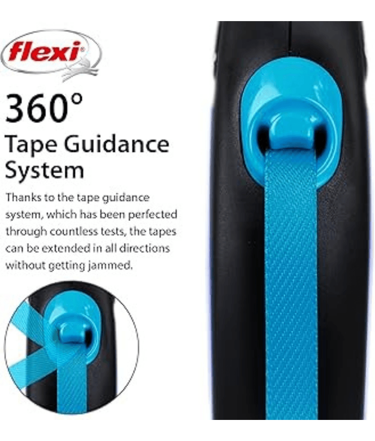 Flexi - New Reflective Neon Tape Retractable Leash - 5m Tape - Small & Medium Dogs up to 25kg - Blue