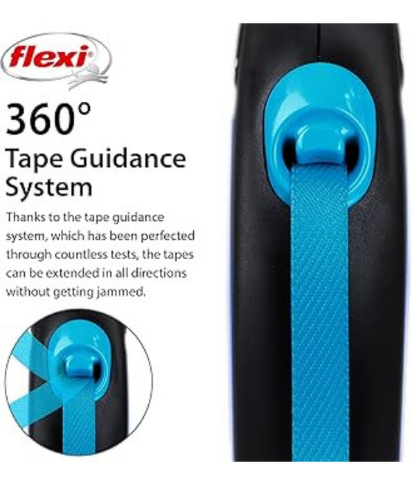 Flexi - New Neon Tape Retractable Leash, 5 m Tape, Reflective Neon Design, Small & Medium Dogs - Blue