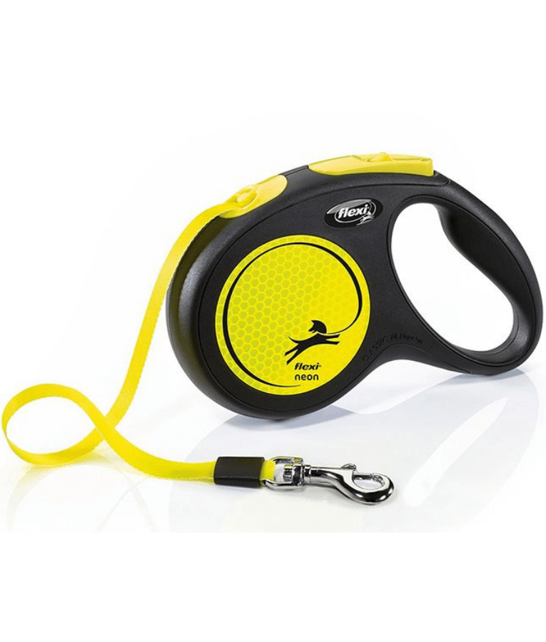 Flexi - New Reflective Neon Tape Retractable Leash - 5m Tape - S, M, L - Yellow