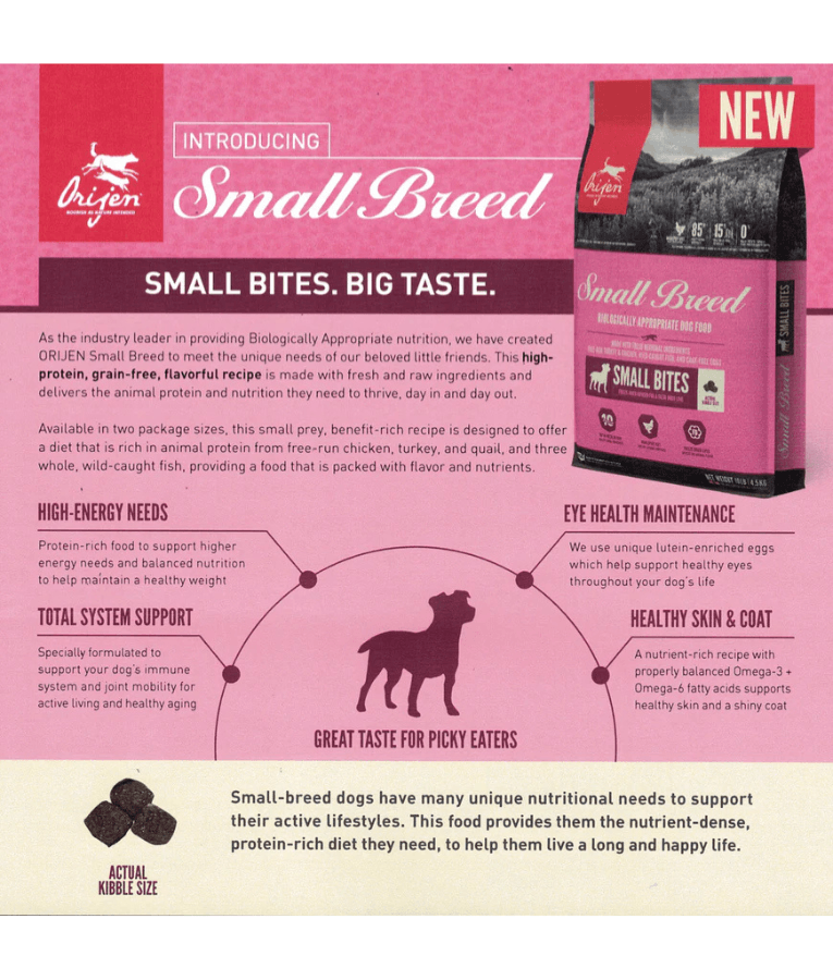 Orijen - Small Breed, Turkey, Chicken & Fish, High-Protein, Grain-Free, All Life Stages, Small Breed Dry Dog Food - 1.8kg