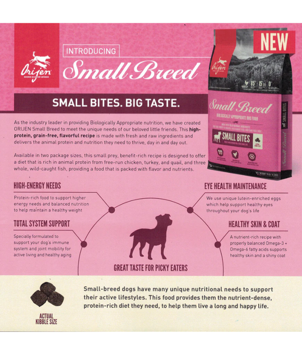 Orijen - Small Breed, Turkey, Chicken & Fish, High-Protein, Grain-Free, All Life Stages, Small Breed Dry Dog Food - 1.8kg