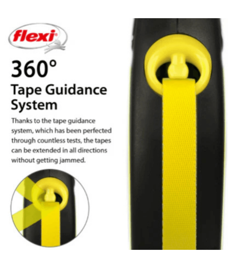 Flexi - New Reflective Neon Tape Retractable Leash - 5m Tape - S, M, L - Yellow