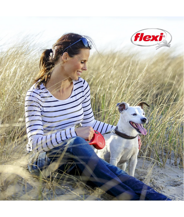 Flexi - Classic Tape Retractable Leash, 5m Tape, Ergonomic Brake System, Small Dogs up to 15 kg - Red