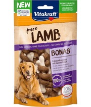 Vitakraft Pure Lamb Bonas 80g, protein-rich lamb dog treats with calcium bones for all life stages.