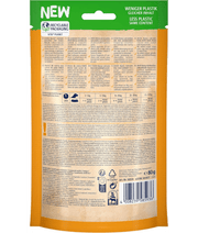 Vitakraft Pure Duck Bonas packaging featuring dog calcium bones, recyclable packaging, 80g, nutritional information.