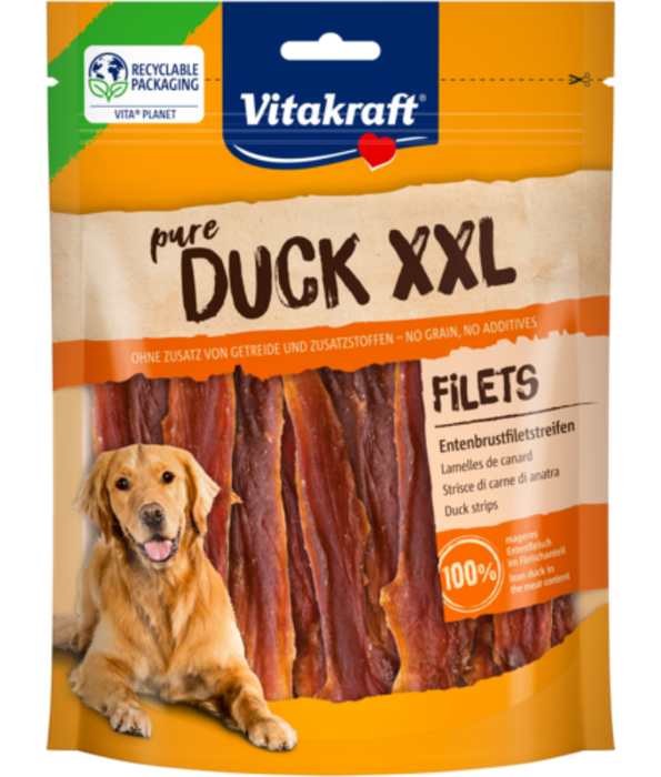 Vitakraft - Pure Duck XXL Fillets, Duck Meat Strips, High-Protein Training Treat, All Life Stages, - 250 g