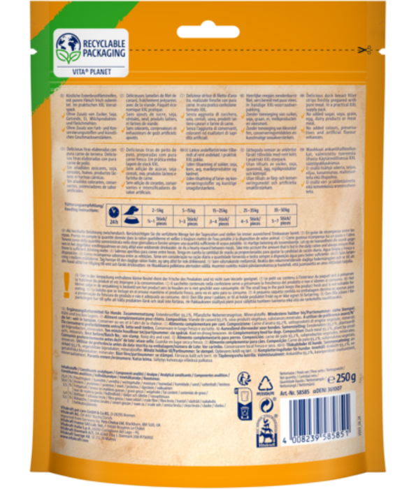 Vitakraft - Pure Duck XXL Fillets, Duck Meat Strips, High-Protein Training Treat, All Life Stages, - 250 g